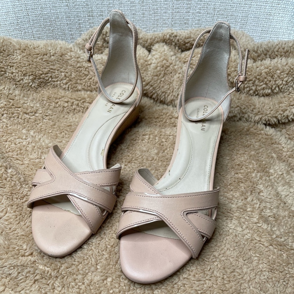 Cole Haan Grand 360 Lara Ankle Strap Wedge Sandals Size 6.5B Cork Heel Open Toe